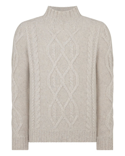N.Peal Men's Hero Cable Cashmere Jumper Ash Grey Marl
