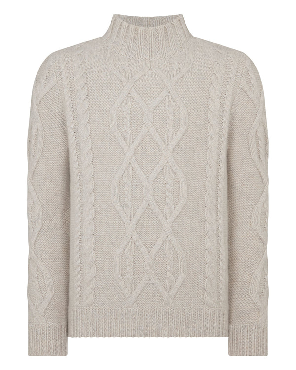 N.Peal Men's Hero Cable Cashmere Jumper Ash Grey Marl