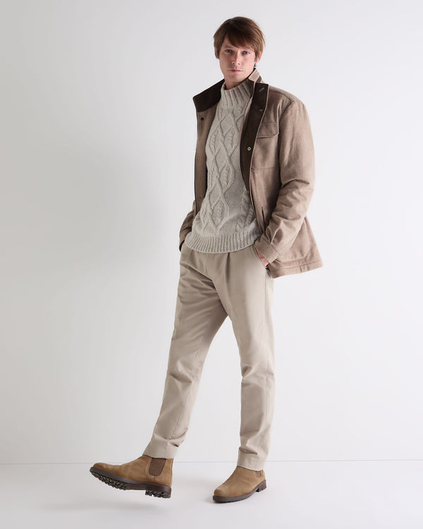 N.Peal Men's Hero Cable Cashmere Jumper Ash Grey Marl