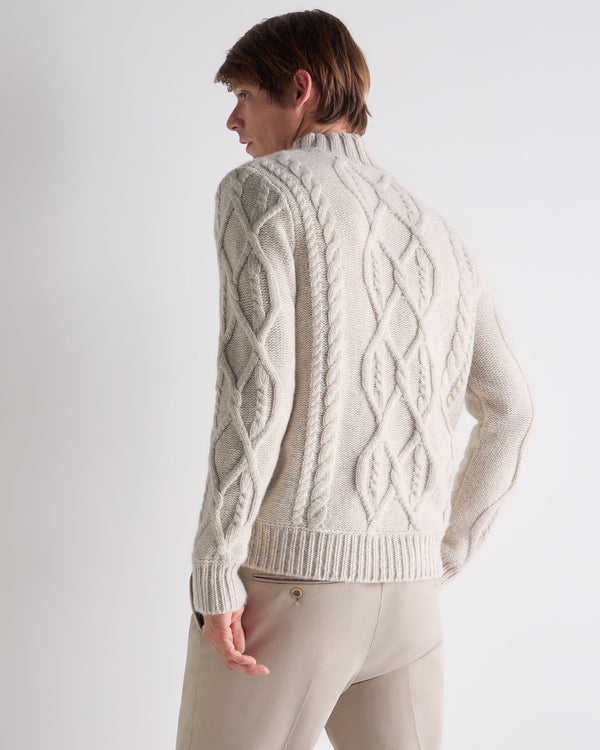 N.Peal Men's Hero Cable Cashmere Jumper Ash Grey Marl