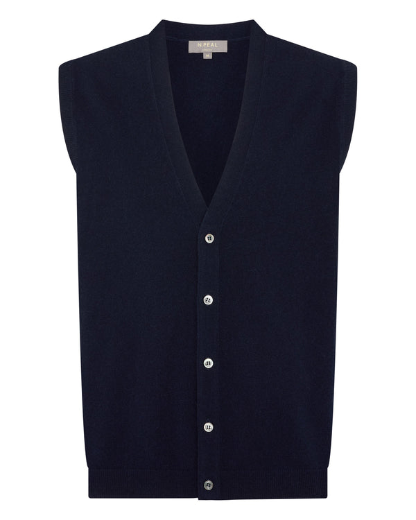 N.Peal Men's Sleeveless Cashmere Tank Top Navy Blue