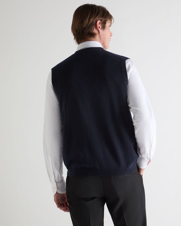 N.Peal Men's Sleeveless Cashmere Tank Top Navy Blue