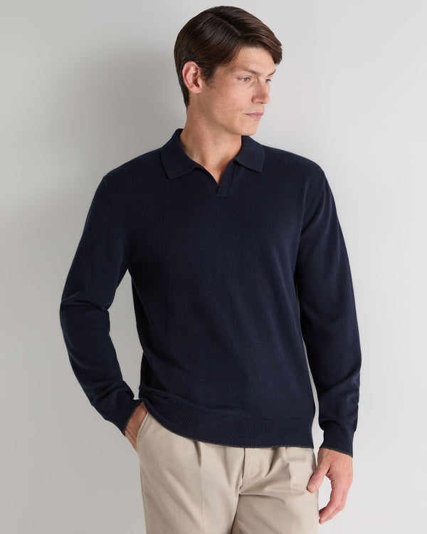 N.Peal Men's Sloane Cashmere Polo Navy Blue