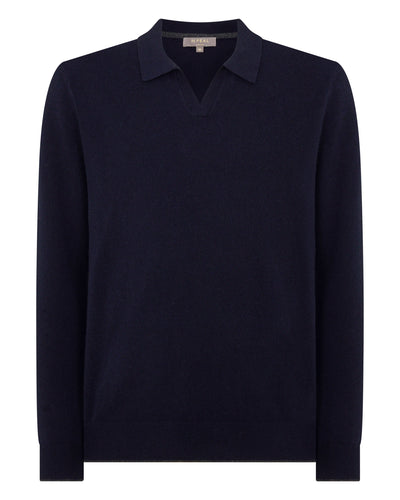 N.Peal Men's Sloane Cashmere Polo Navy Blue
