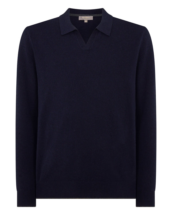 N.Peal Men's Sloane Cashmere Polo Navy Blue