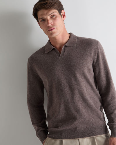 N.Peal Men's Sloane Cashmere Polo Otter Brown