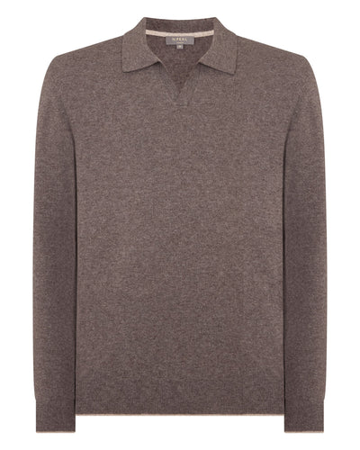 N.Peal Men's Sloane Cashmere Polo Otter Brown