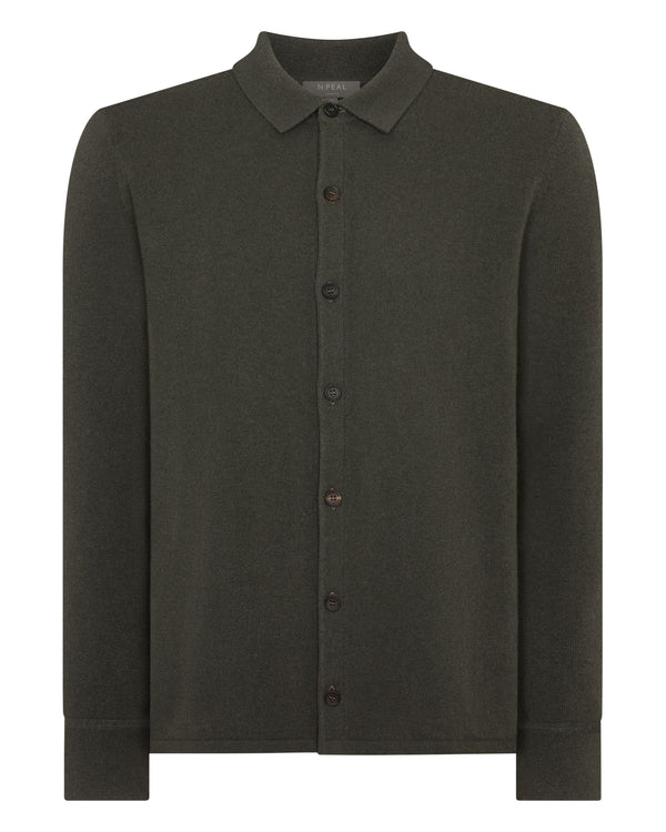 N.Peal Men's Putney Cashmere Polo Shirt Arabica Khaki Green