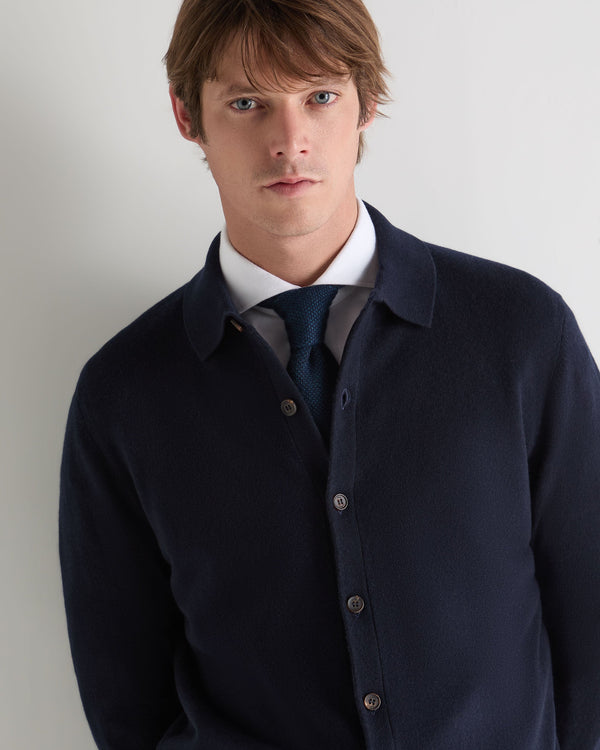 N.Peal Men's Putney Cashmere Polo Shirt Navy Blue