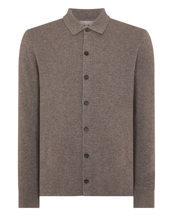 N.Peal Men's Putney Cashmere Polo Shirt Otter Brown