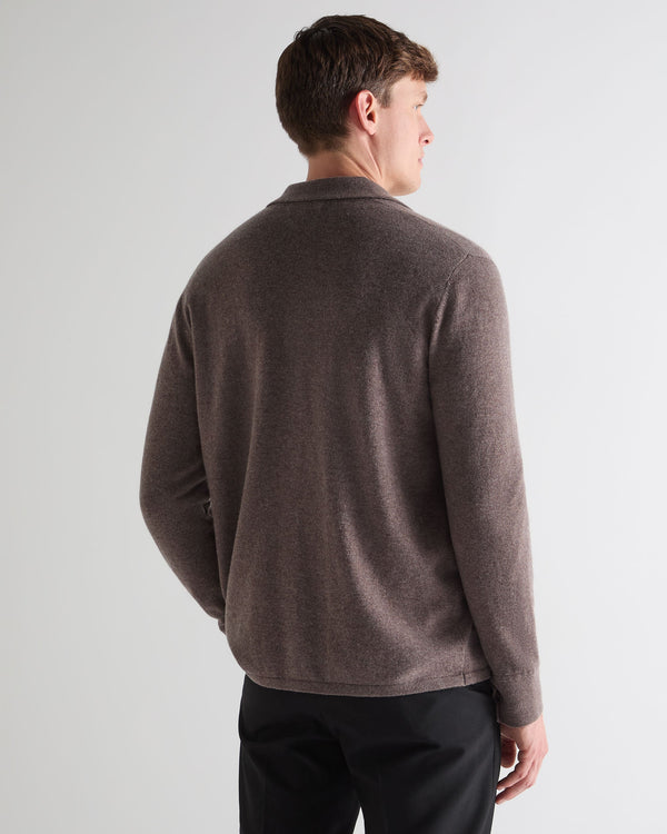 N.Peal Men's Putney Cashmere Polo Shirt Otter Brown