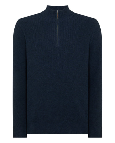 N.Peal Men's Ribbed Half Zip Cashmere Jumper Indigo Blue