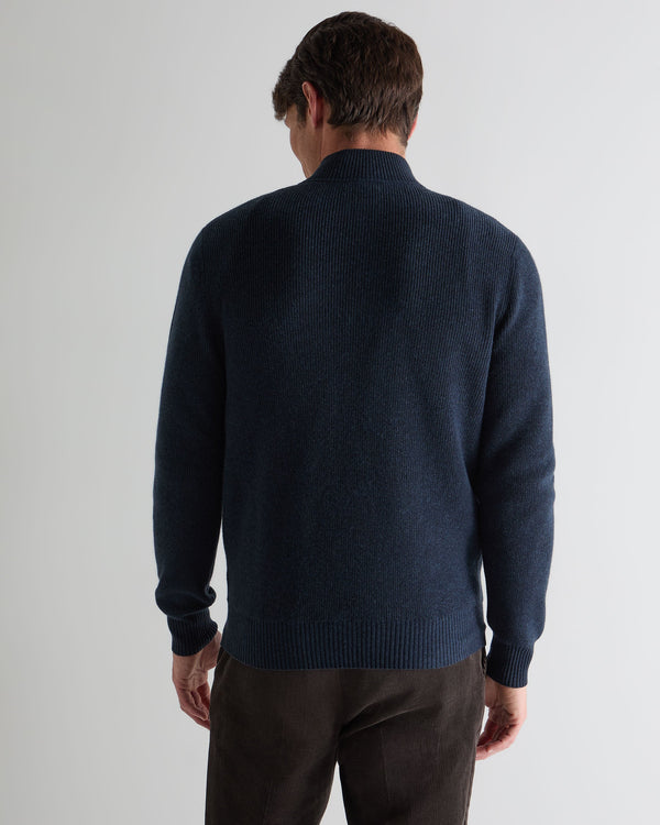 N.Peal Men's Ribbed Half Zip Cashmere Jumper Indigo Blue