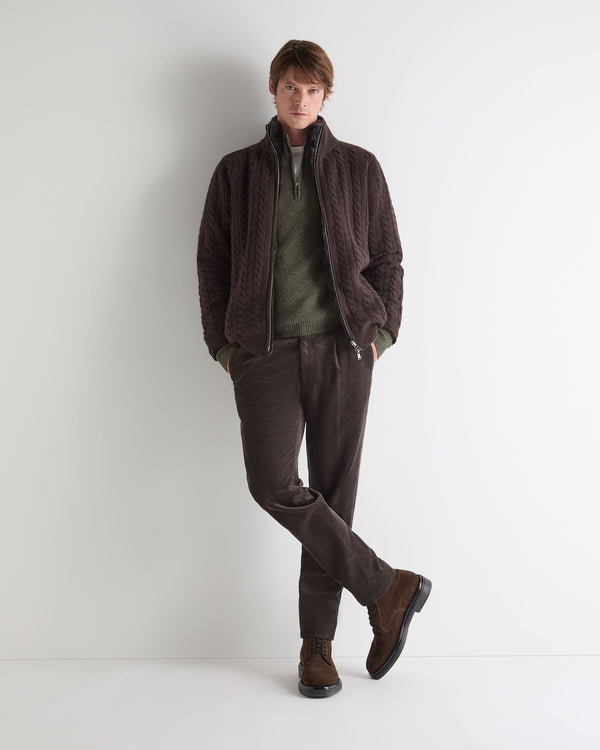 N.Peal Men's Ribbed Half Zip Cashmere Jumper Moss Green