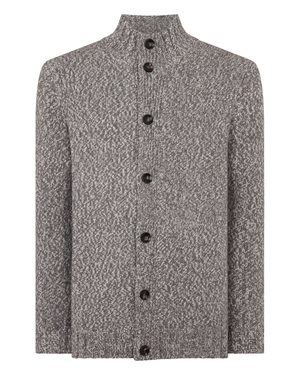 N.Peal Men's Button Through Marl Cashmere Cardigan Soft Truffle Brown Marl