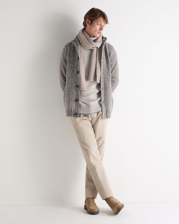 N.Peal Men's Button Through Marl Cashmere Cardigan Soft Truffle Brown Marl