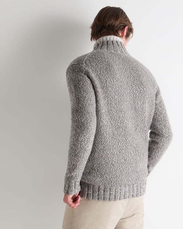 N.Peal Men's Button Through Marl Cashmere Cardigan Soft Truffle Brown Marl