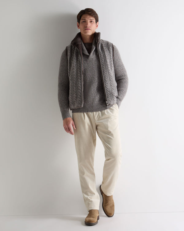 N.Peal Men's Shawl Collar Cashmere Jumper Soft Truffle Brown Marl