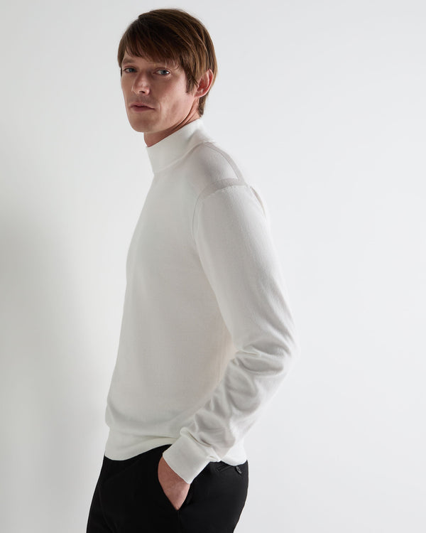 N.Peal Men's Cotton Mock Neck Top White