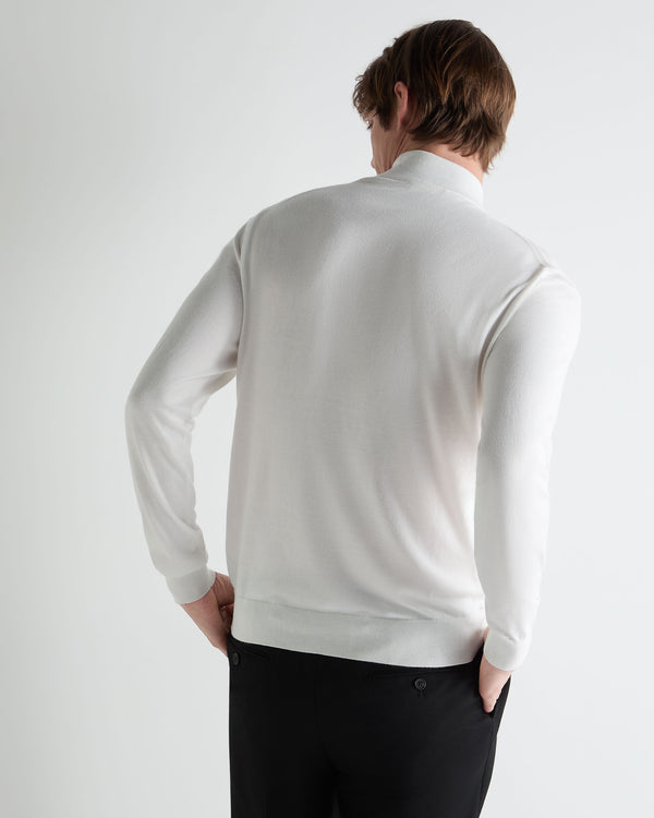N.Peal Men's Cotton Mock Neck Top White