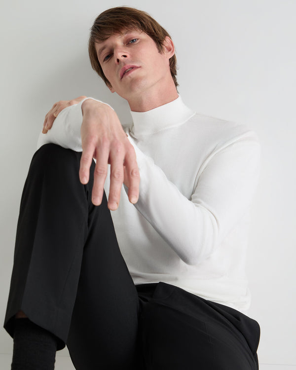 N.Peal Men's Cotton Mock Neck Top White