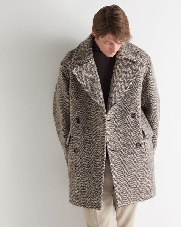 N.Peal Men's Herringbone Coat Brown