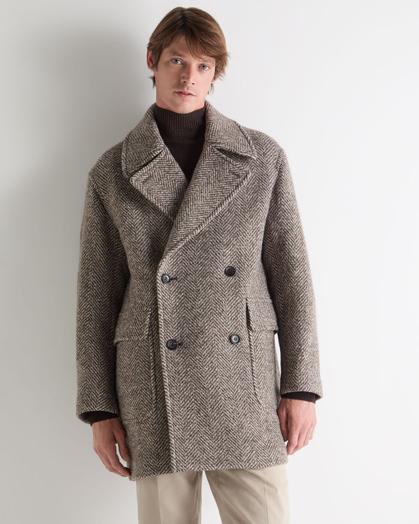 N.Peal Men's Herringbone Coat Brown