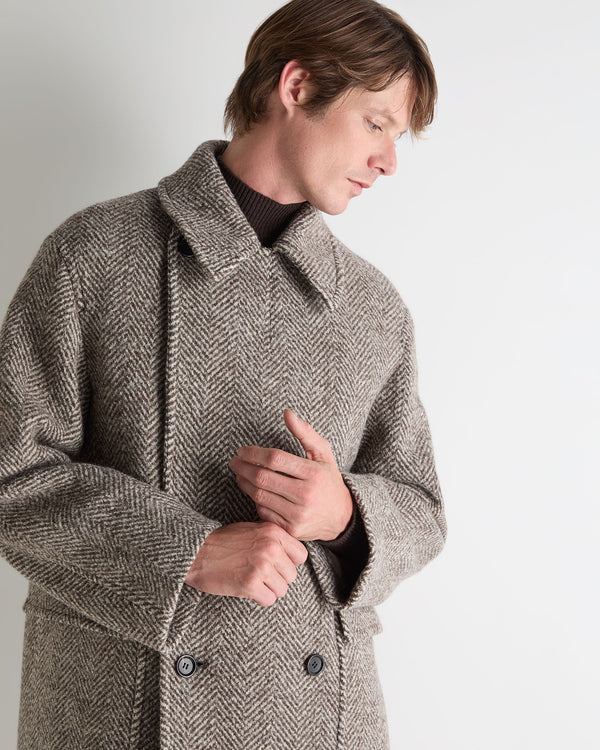 N.Peal Men's Herringbone Coat Brown