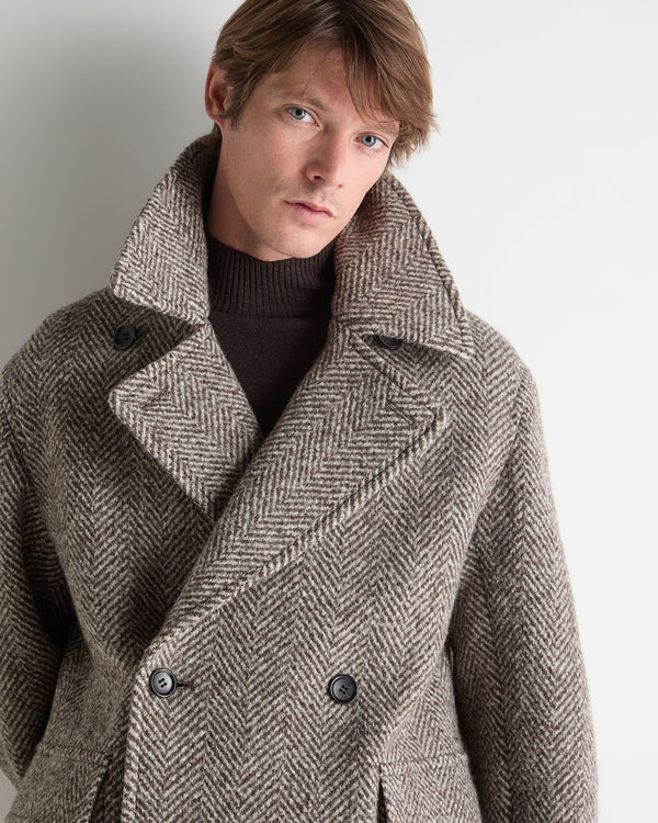 N.Peal Men's Herringbone Coat Brown