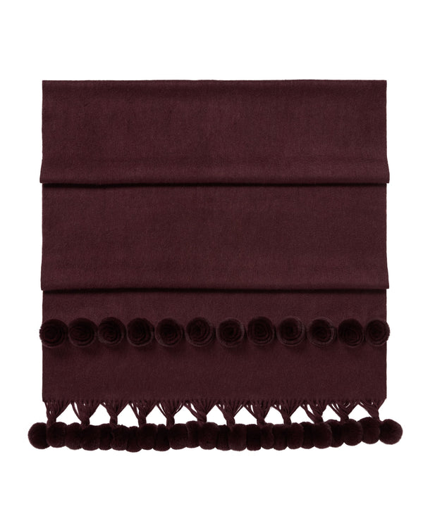 N.Peal Women's Davos Fur Bobble Woven Shawl Claret Red