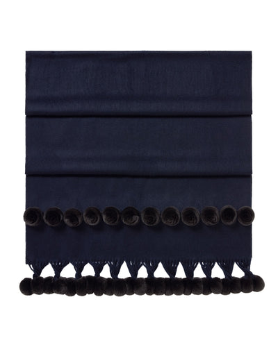 N.Peal Women's Davos Fur Bobble Woven Shawl Navy Blue