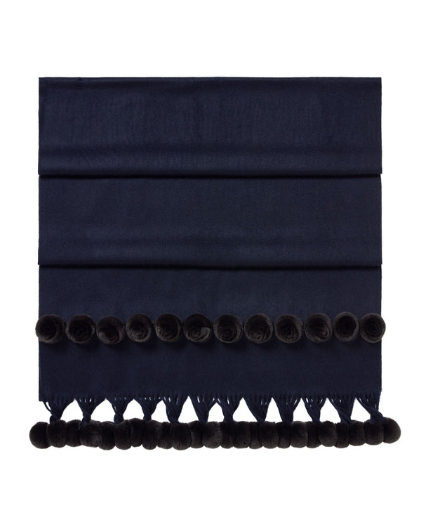 N.Peal Women's Davos Fur Bobble Woven Shawl Navy Blue