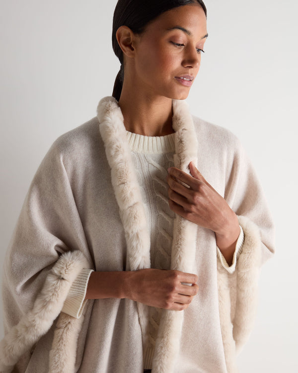N.Peal Women's Ayla Fur Trim Cashmere Cape Frost White