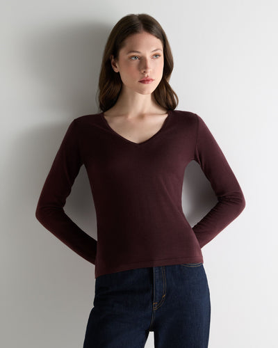 N.Peal Women's Imogen Superfine Cashmere V Neck Jumper Claret Red