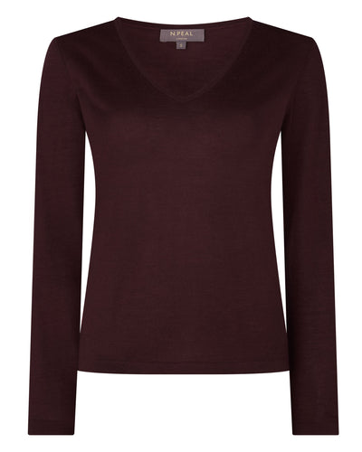 N.Peal Women's Imogen Superfine Cashmere V Neck Jumper Claret Red