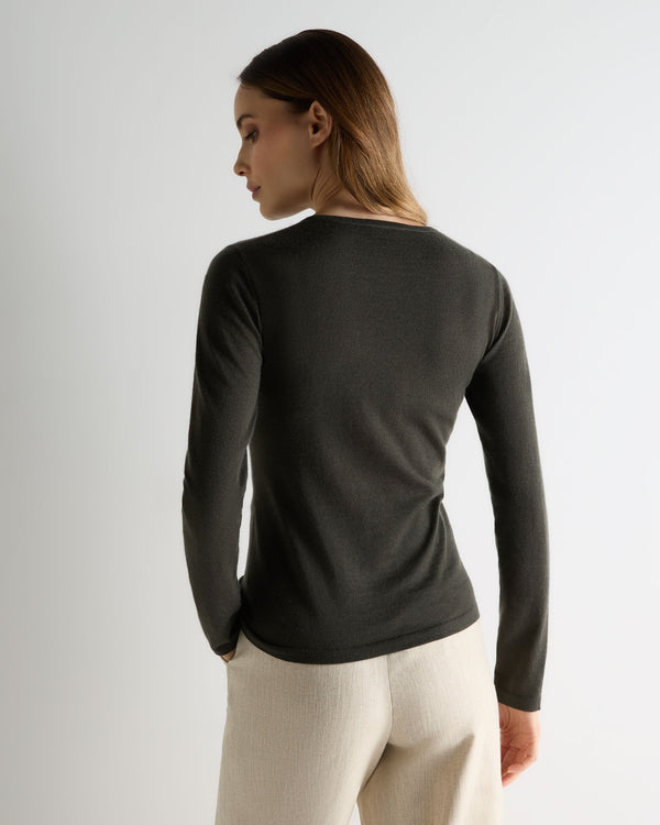 N.Peal Women's Eden Superfine Cashmere Round Neck Top Arabica Khaki Green