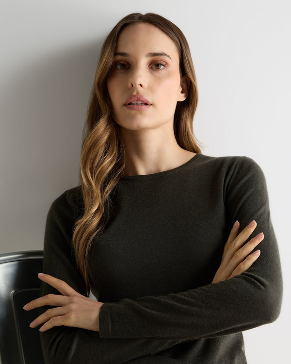 N.Peal Women's Eden Superfine Cashmere Round Neck Top Arabica Khaki Green