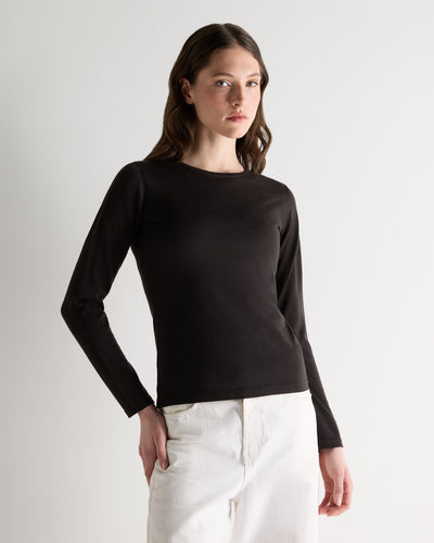 N.Peal Women's Eden Superfine Cashmere Round Neck Top Chocolate Brown