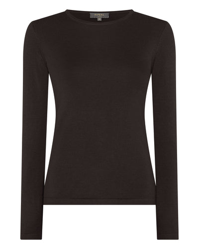 N.Peal Women's Eden Superfine Cashmere Round Neck Top Chocolate Brown