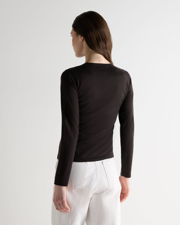 N.Peal Women's Eden Superfine Cashmere Round Neck Top Chocolate Brown