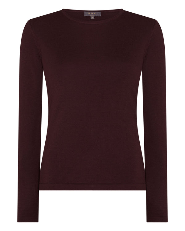 N.Peal Women's Eden Superfine Cashmere Round Neck Top Claret Red