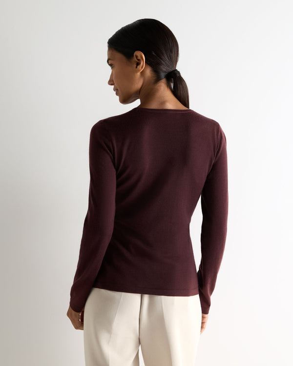 N.Peal Women's Eden Superfine Cashmere Round Neck Top Claret Red