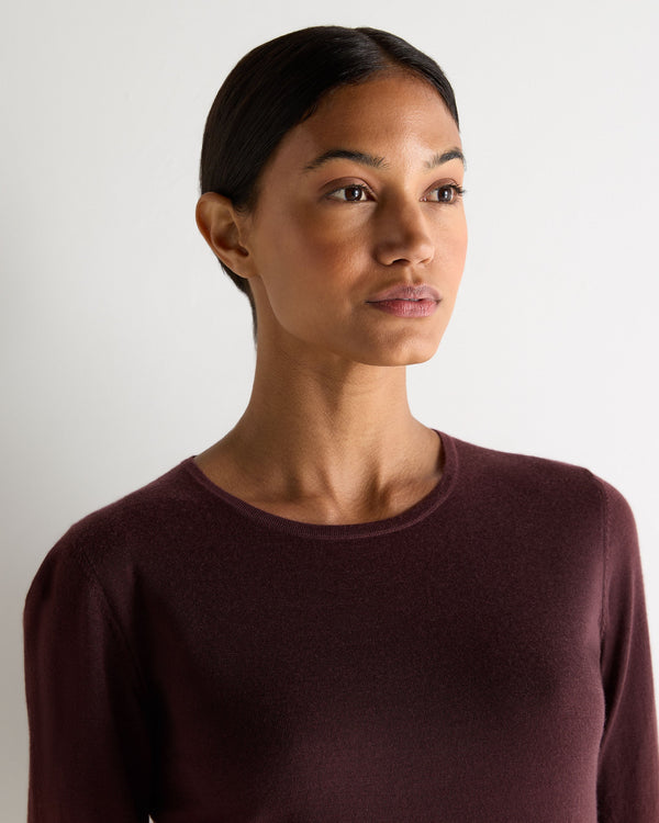 N.Peal Women's Eden Superfine Cashmere Round Neck Top Claret Red