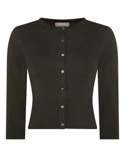 N.Peal Women's Darcie Superfine Cashmere Cropped Cardigan Arabica Khaki Green