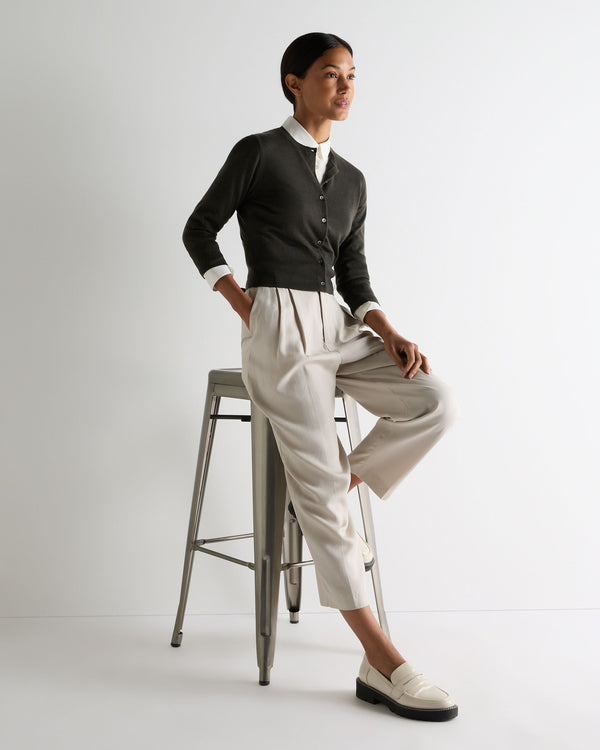 N.Peal Women's Darcie Superfine Cashmere Cropped Cardigan Arabica Khaki Green