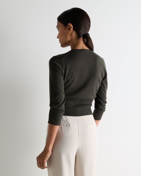 N.Peal Women's Darcie Superfine Cashmere Cropped Cardigan Arabica Khaki Green