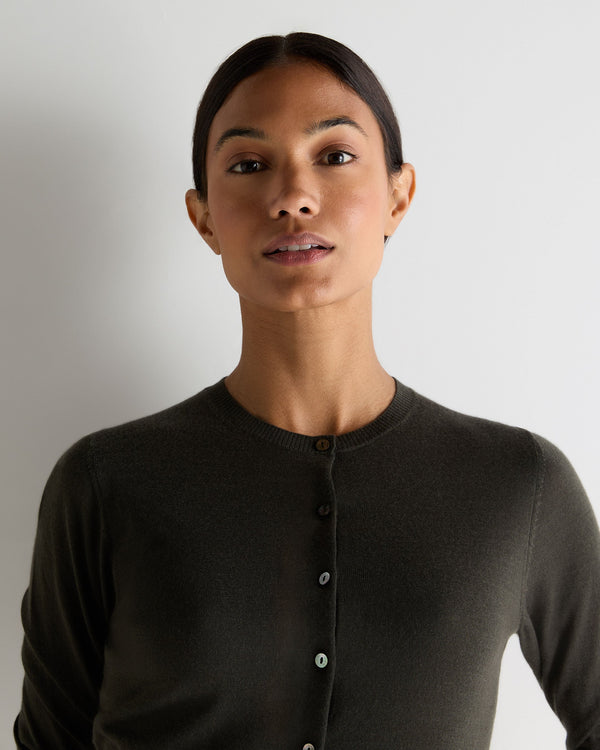 N.Peal Women's Darcie Superfine Cashmere Cropped Cardigan Arabica Khaki Green