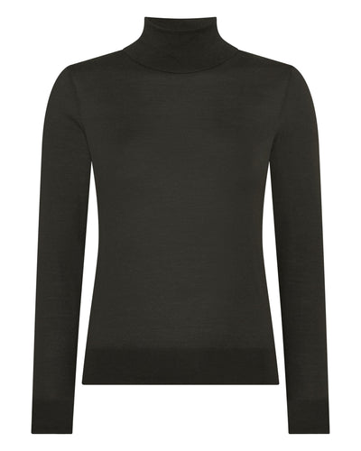N.Peal Women's Margot Superfine Cashmere Roll Neck Jumper Arabica Khaki Green