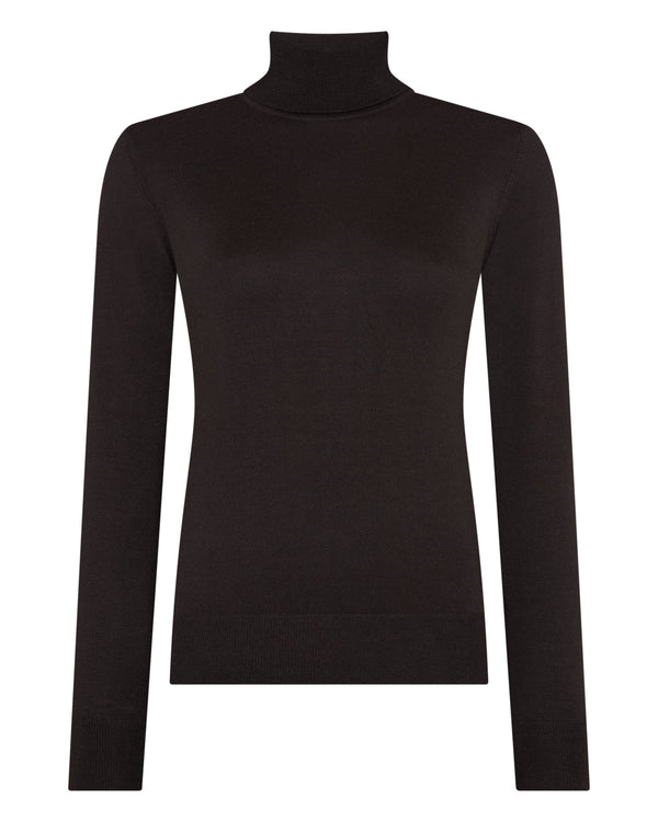 N.Peal Women's Margot Superfine Cashmere Roll Neck Jumper Chocolate Brown