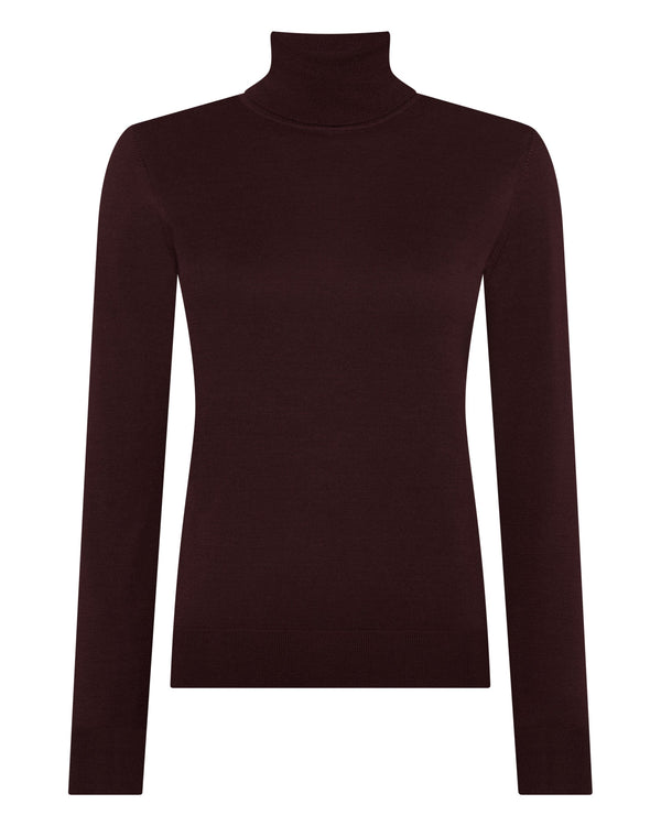 N.Peal Women's Margot Superfine Cashmere Roll Neck Jumper Claret Red